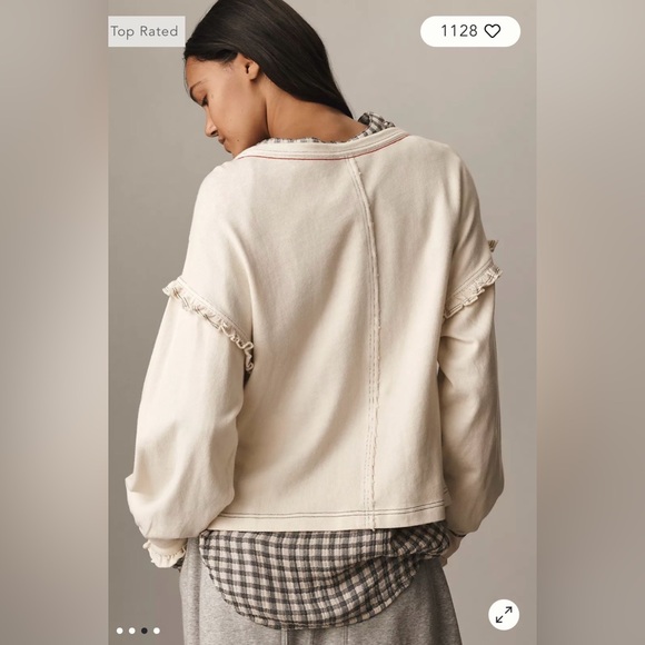 Pilcro/Anthropologie Apres Long Sleeve Ruffled Cotton Tee Size LP. NWT - Picture 3 of 12